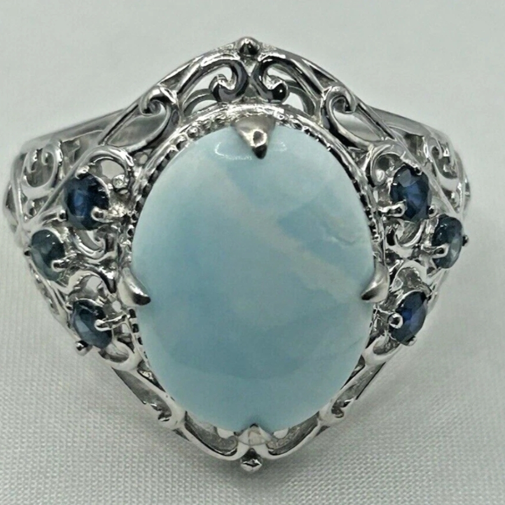 Natural Larimar & Sterling Silver Ring Size 10! NEW - Picture 7 of 9